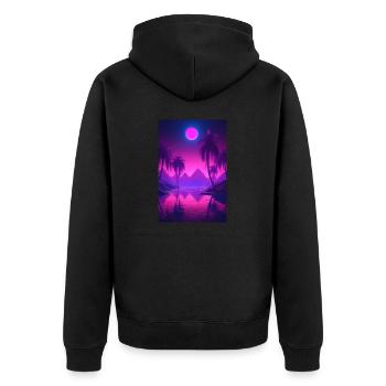 Eine traumhafte nächtliche Synthwave-Oase - Unisex Premium Bio Zip Hoodie - Schwarz - Hinten - Nico (187cm)