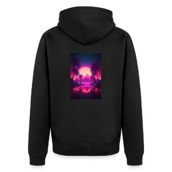 Beachside Beats: Synthwave-Vibes unter Palmen - Unisex Premium Bio Zip Hoodie - Schwarz - Hinten - Nico (187cm)