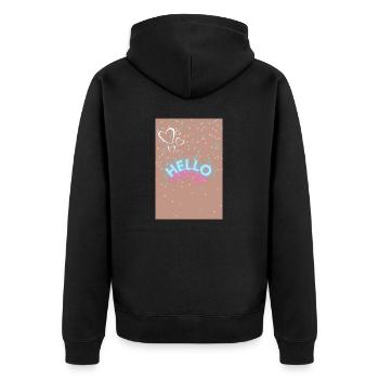 grüßen alle mit guten Laune - Unisex Premium Bio Zip Hoodie - Schwarz - Hinten - Nico (187cm)
