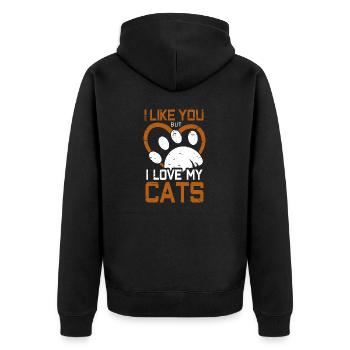 i like you but ilove my cats - Unisex Premium Bio Zip Hoodie - Schwarz - Hinten - Nico (187cm)