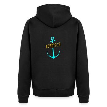 Nordischer Neonanker - Unisex Premium Bio Zip Hoodie - Schwarz - Hinten - Nico (187cm)