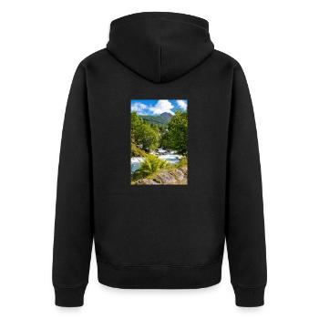 Geiranger panorama Storseterfossen Norway - Unisex Premium Organic Zip Hoodie - black - Back - Nico (187cm)
