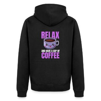 Relax and drink a cup of coffee! - Unisex Premium Organic Zip Hoodie - black - Back - Nico (187cm)