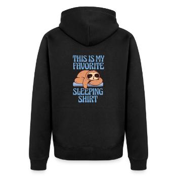 This is my favorite sleeping shirt / Schlafshirt - Unisex Premium Bio Zip Hoodie - Schwarz - Hinten - Nico (187cm)
