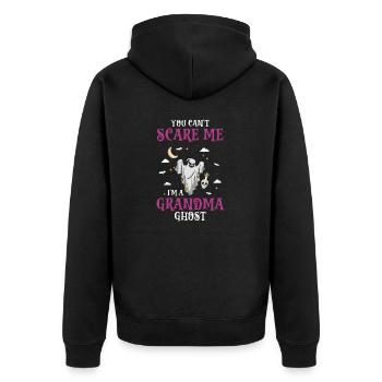 You Can't Scare Me I'm A GRANDMA Ghost Funny - Unisex Premium Bio Zip Hoodie - Schwarz - Hinten - Nico (187cm)