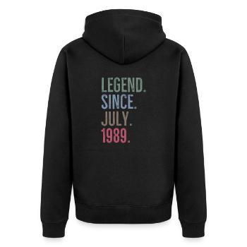 Legende seit Juli 1989 - Unisex Premium Bio Zip Hoodie - Schwarz - Hinten - Nico (187cm)
