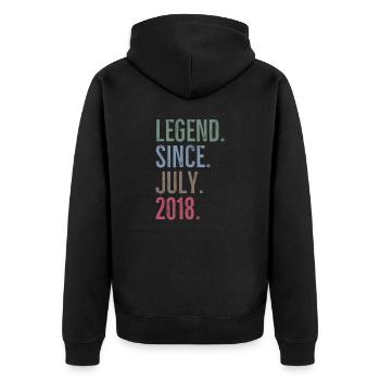 Legende seit Juli 2018 - Unisex Premium Bio Zip Hoodie - Schwarz - Hinten - Nico (187cm)