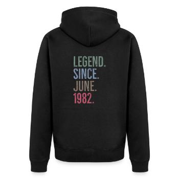 Legende seit Juni 1982 - Unisex Premium Bio Zip Hoodie - Schwarz - Hinten - Nico (187cm)