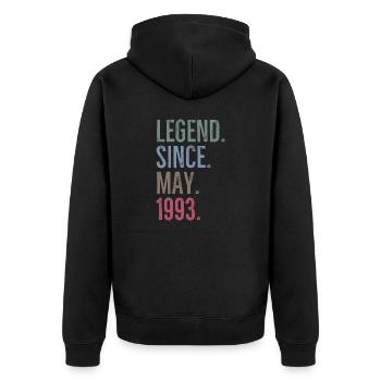Legende seit Mai 1993 - Unisex Premium Bio Zip Hoodie - Schwarz - Hinten - Nico (187cm)