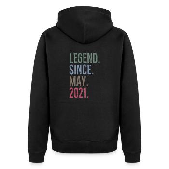 Legende seit Mai 2021 - Unisex Premium Bio Zip Hoodie - Schwarz - Hinten - Nico (187cm)