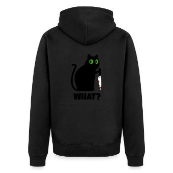 Cat What cat with knife funny cat - Unisex Premium Organic Zip Hoodie - black - Back - Nico (187cm)