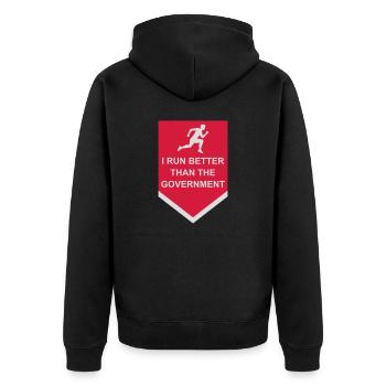 run better than government - Unisex Premium Bio Zip Hoodie - Schwarz - Hinten - Nico (187cm)