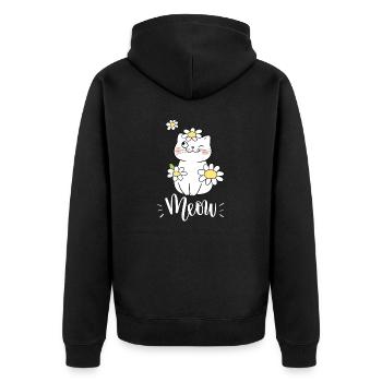 Chat mignon kawaii drôle avec des tournesols disant miaulement - Veste à capuche bio Premium Unisexe - noir - Dos - Nico (187cm)