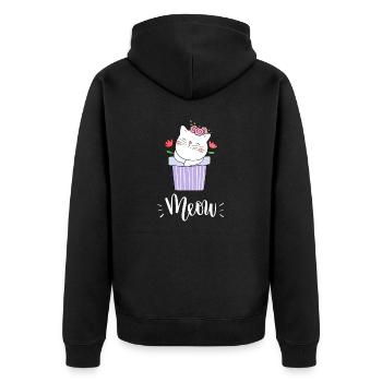 Niedliche Kawaii lustige Katze mit Blumen, die Miauen sagen - Unisex Premium Bio Zip Hoodie - Schwarz - Hinten - Nico (187cm)