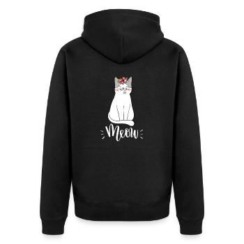 Niedliche Kawaii lustige Katze mit Blumen, die Miauen sagen - Unisex Premium Bio Zip Hoodie - Schwarz - Hinten - Nico (187cm)