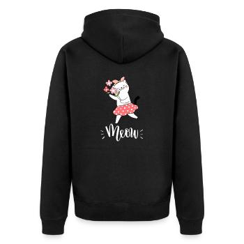 Niedliche Kawaii lustige Katze mit Blumen, die Miauen sagen - Unisex Premium Bio Zip Hoodie - Schwarz - Hinten - Nico (187cm)