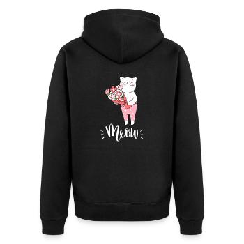 Niedliche Kawaii lustige Katze mit Blumen, die Miauen sagen - Unisex Premium Bio Zip Hoodie - Schwarz - Hinten - Nico (187cm)