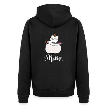 Niedliche Kawaii lustige Katze mit Blumen, die Miauen sagen - Unisex Premium Bio Zip Hoodie - Schwarz - Hinten - Nico (187cm)