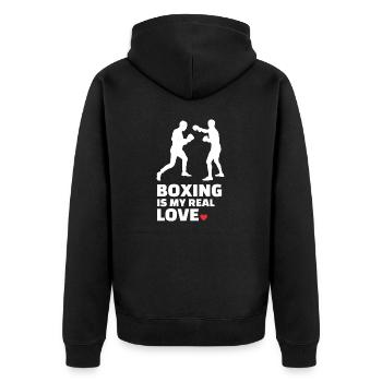 Ich Liebe Boxen Für Alle Boxer Und Boxliebhaber. - Unisex Premium Bio Zip Hoodie - Schwarz - Hinten - Nico (187cm)