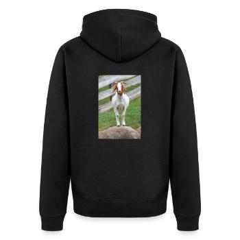 Goat (Ziege, Capra) brown and white - Unisex Premium Organic Zip Hoodie - black - Back - Nico (187cm)