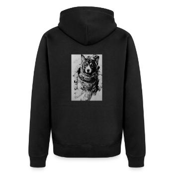Australian Shephard Vintage Schwarz Weiss Design - Unisex Premium Bio Zip Hoodie - Schwarz - Hinten - Nico (187cm)