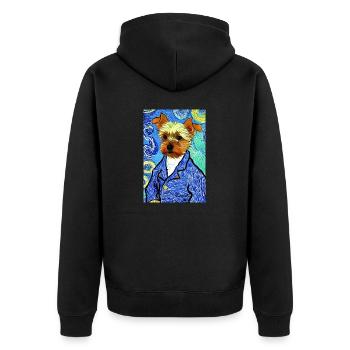 Yorkshire Terrier Van Gogh Stil | Terrier Liebhaber - Unisex Premium Bio Zip Hoodie - Schwarz - Hinten - Nico (187cm)