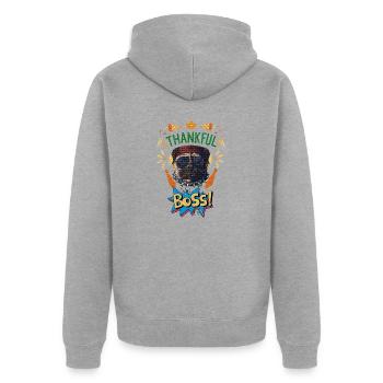 Un chien carlin cool. - Veste à capuche bio Premium Unisexe - gris chiné - Dos - Nico (187cm)