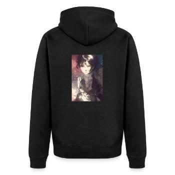 Anime Girl mitschwarzem Haar - Unisex Premium Bio Zip Hoodie - Schwarz - Hinten - Nico (187cm)