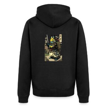 Japanischer Hase in Samuraikostüm in Ukiyo-e Stil - Unisex Premium Bio Zip Hoodie - Schwarz - Hinten - Nico (187cm)
