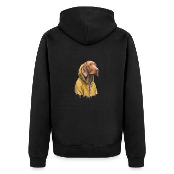 Magyar Vizsla Hund im gelben Regenmantel - Unisex Premium Bio Zip Hoodie - Schwarz - Hinten - Nico (187cm)