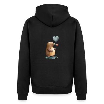 Schnabeltier Aquarell Herz - Unisex Premium Bio Zip Hoodie - Schwarz - Hinten - Nico (187cm)