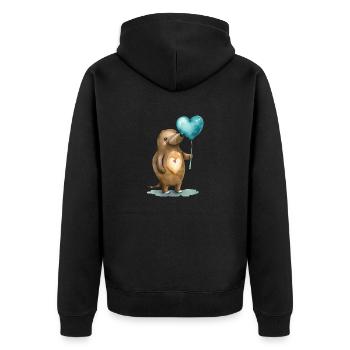 Schnabeltier Herz Aquarell - Unisex Premium Bio Zip Hoodie - Schwarz - Hinten - Nico (187cm)