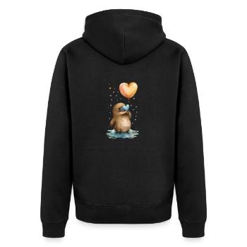 Schnabeltier Aquarell Herz - Unisex Premium Bio Zip Hoodie - Schwarz - Hinten - Nico (187cm)