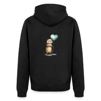 Otter Herz Aquarell - Unisex Premium Bio Zip Hoodie - Schwarz - Hinten - Nico (187cm)