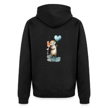 Otter Herz Aquarell - Unisex Premium Bio Zip Hoodie - Schwarz - Hinten - Nico (187cm)