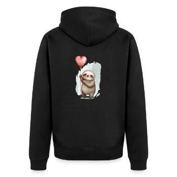 Faultier Herz Aquarell - Unisex Premium Bio Zip Hoodie - Schwarz - Hinten - Nico (187cm)