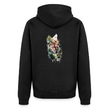 Watercolor Tiger - Unisex Premium Bio Zip Hoodie - Schwarz - Hinten - Nico (187cm)