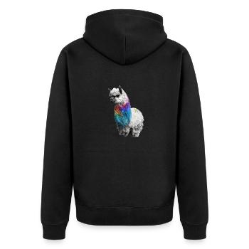 Alpaka Lama Realistisch Regenbogen - Unisex Premium Bio Zip Hoodie - Schwarz - Hinten - Nico (187cm)