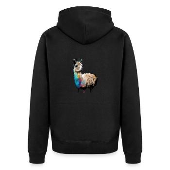 Alpaka Lama Regenbogen Graffiti - Unisex Premium Bio Zip Hoodie - Schwarz - Hinten - Nico (187cm)