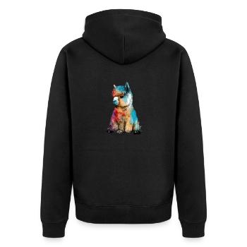 Alpaka Lama Regenbogen Flauschig Urban - Unisex Premium Bio Zip Hoodie - Schwarz - Hinten - Nico (187cm)