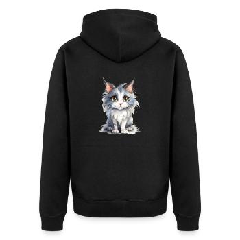 Norwegische Waldkatze Wasserfarben - Unisex Premium Bio Zip Hoodie - Schwarz - Hinten - Nico (187cm)