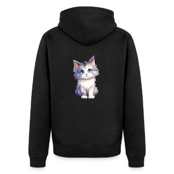 Dessin à l’aquarelle du chat des forêts norvégiennes - Veste à capuche bio Premium Unisexe - noir - Dos - Nico (187cm)