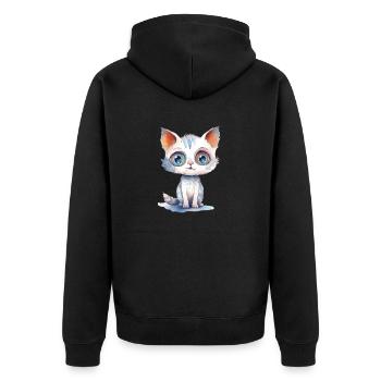 Cat Watercolor Drawing - Unisex Premium Organic Zip Hoodie - black - Back - Nico (187cm)
