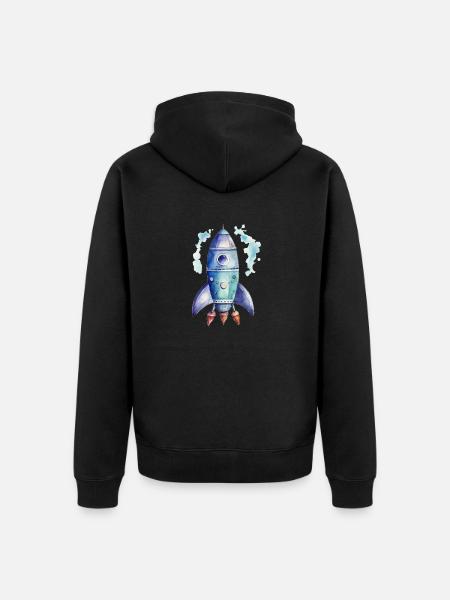Dessin d’aquarelles de fusée - Veste à capuche bio Premium Unisexe - noir