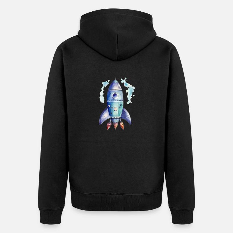 Dessin d’aquarelles de fusée - Veste à capuche bio Premium Unisexe - noir