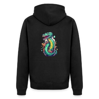 Basilisk Tattoo Zeichnung - Unisex Premium Bio Zip Hoodie - Schwarz - Hinten - Nico (187cm)