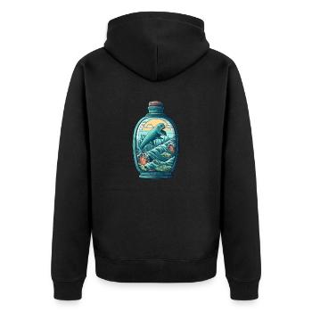 Ozean Flasche Zeichnung - Unisex Premium Bio Zip Hoodie - Schwarz - Hinten - Nico (187cm)