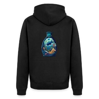 Ozean Flasche Zeichnung - Unisex Premium Bio Zip Hoodie - Schwarz - Hinten - Nico (187cm)