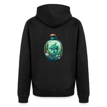Ozean Flasche Zeichnung - Unisex Premium Bio Zip Hoodie - Schwarz - Hinten - Nico (187cm)