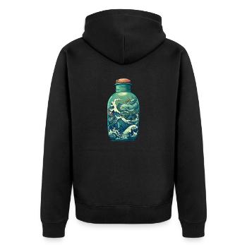 Ozean Flasche Zeichnung - Unisex Premium Bio Zip Hoodie - Schwarz - Hinten - Nico (187cm)